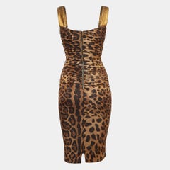 Dolce & Gabbana Brown Leopard Print Jersey Ruched Midi Dress S