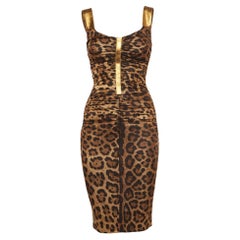 Dolce & Gabbana Brown Leopard Print Jersey Ruched Midi Dress S