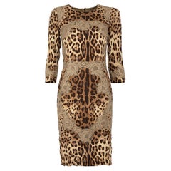 Dolce & Gabbana Brown Leopard Print Lace Dress Size M