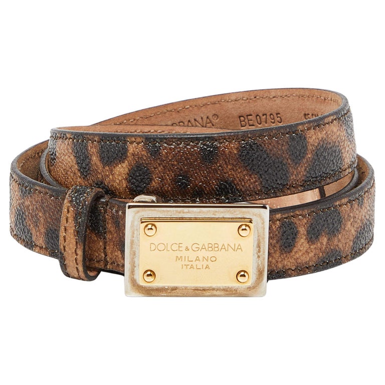 Dolce and Gabbana Brown Leopard Print Leather Logo Plaque Belt 95CM For  Sale at 1stDibs