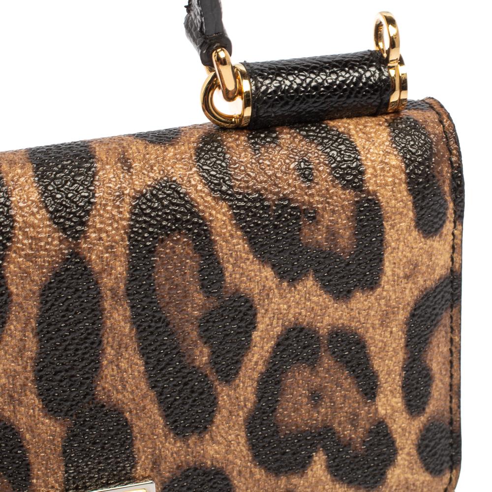 Dolce & Gabbana Brown Leopard Print Leather Miss Sicily Von Wallet on Chain 2