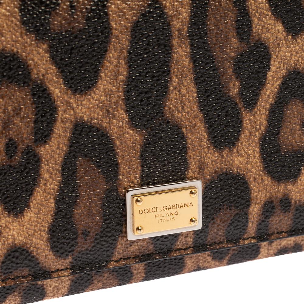 Dolce & Gabbana Brown Leopard Print Leather Miss Sicily Von Wallet on Chain 3