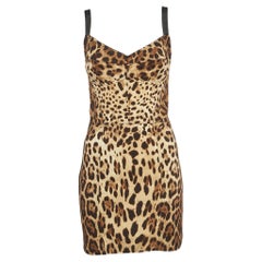 Used Dolce & Gabbana Brown Leopard Print Silk Blend Corset Strappy Mini Dress M