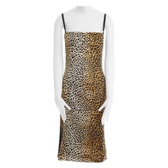 DOLCE GABBANA brown leopard print silk blend padded bustier midi dress IT38 XS