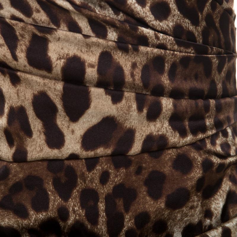 Women's Dolce & Gabbana Brown Leopard Print Silk Draped Maxi Dress M
