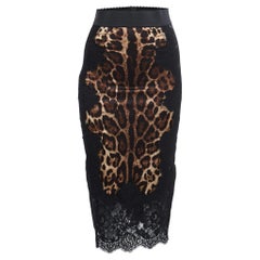 Dolce & Gabbana Brown Leopard Print Silk & Lace Pencil Skirt XS