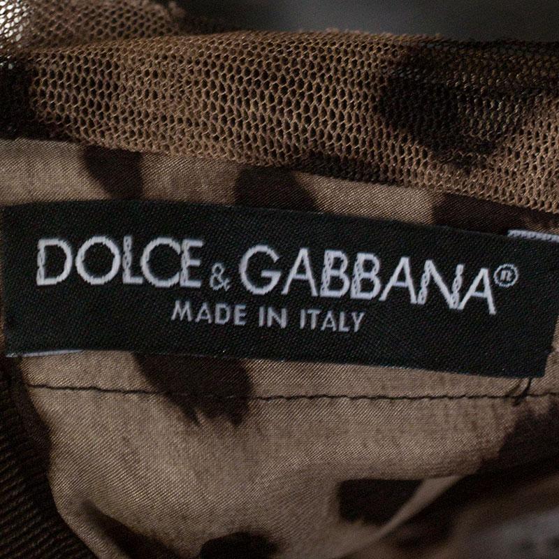Black Dolce & Gabbana Brown Leopard Print Silk Tulle Bustier Dress S