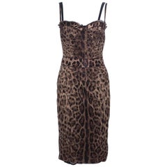 Dolce & Gabbana Brown Leopard Print Silk Tulle Bustier Dress S