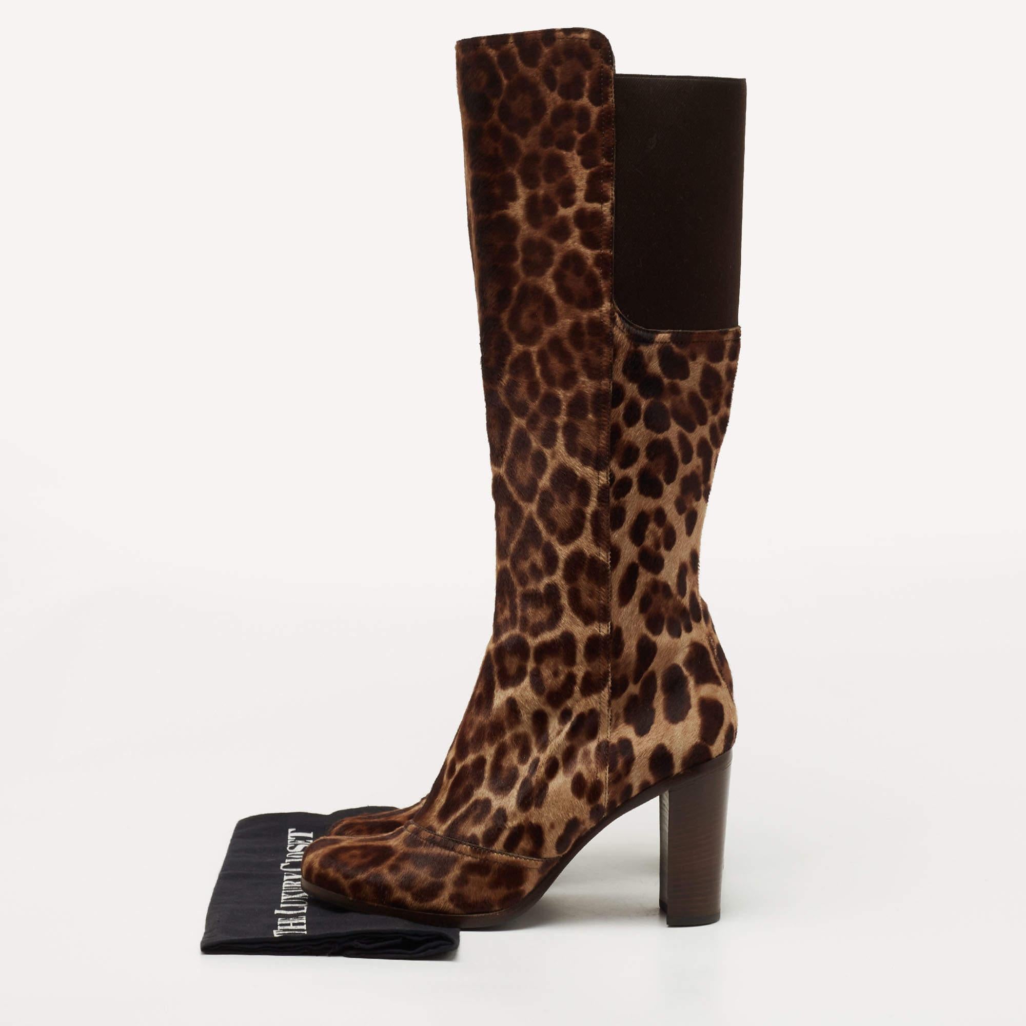 Bottes en daim marron à imprimé léopard Dolce & Gabbana, Taille 40 Pour femmes en vente