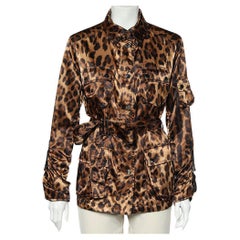 Dolce & Gabbana Brown Leopard Print Synthetic Belted Jacket L