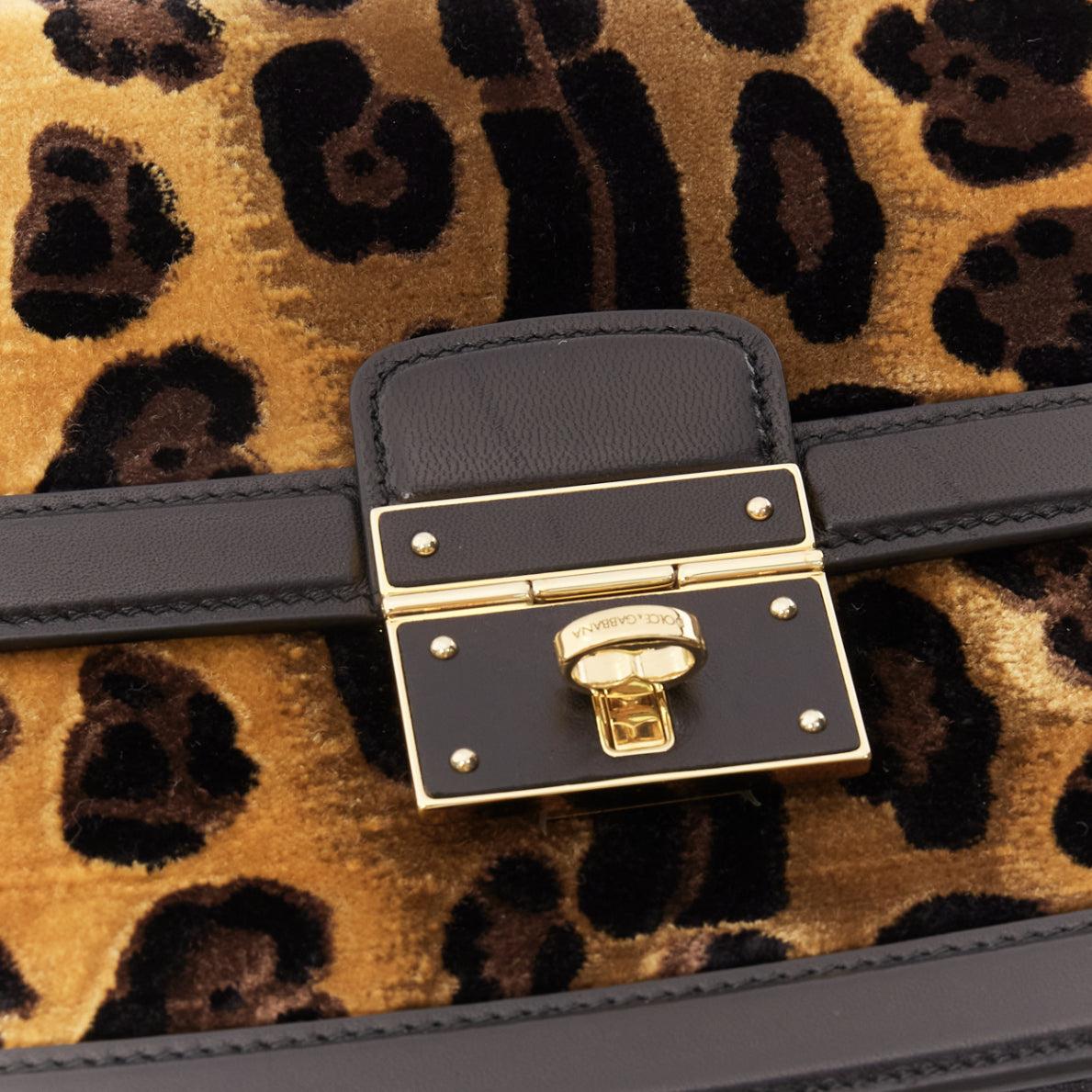 DOLCE GABBANA brown leopard print velvet black leather flap chain bag For Sale 3