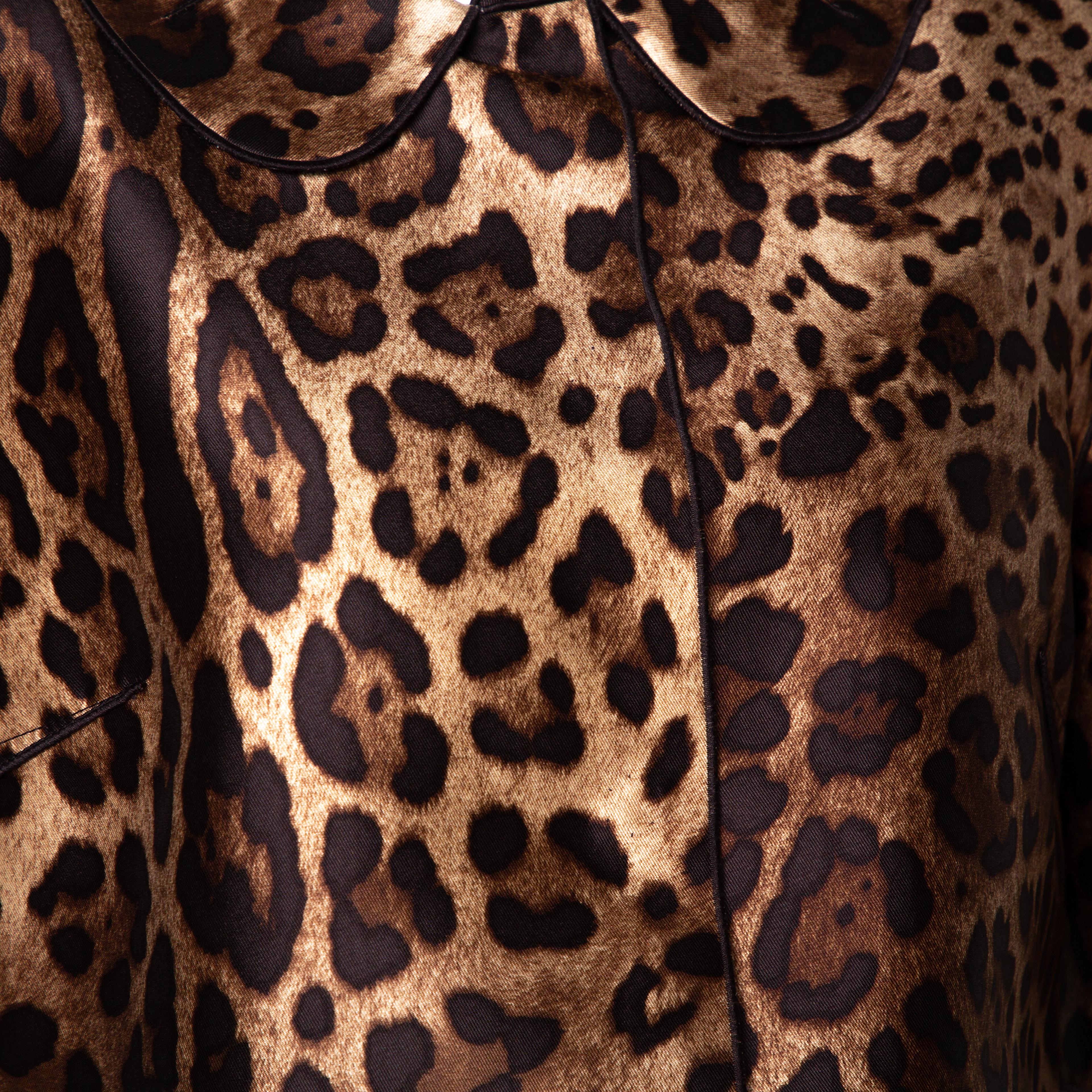 Dolce & Gabbana Brown Leopard Printed Silk Cropped Bolero Jacket M 1