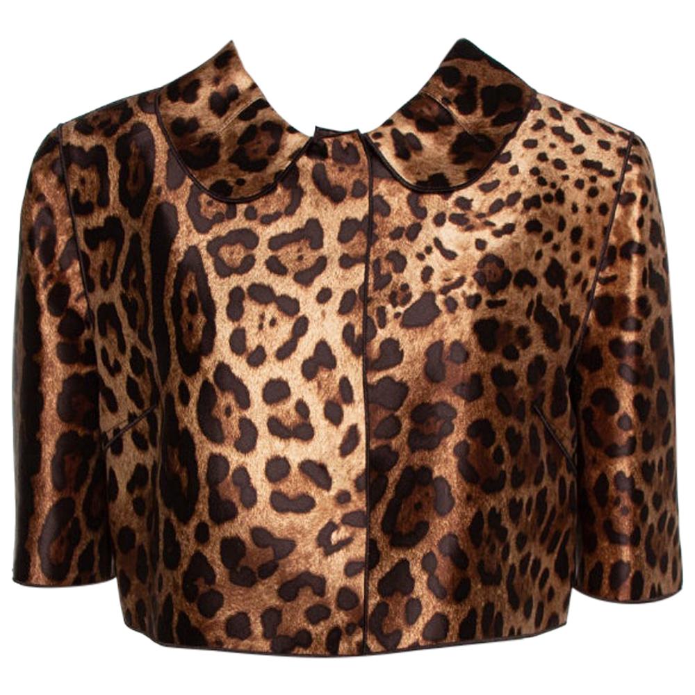 Dolce & Gabbana Brown Leopard Printed Silk Cropped Bolero Jacket M