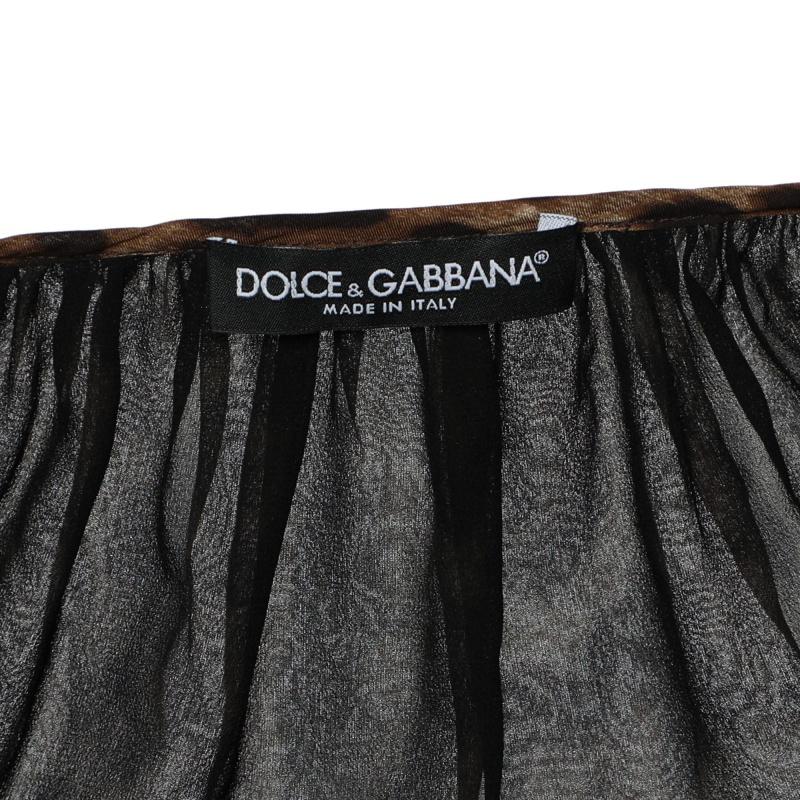 Dolce & Gabbana Brown Leopard Printed Silk Pleated Puffed Sleeve Dress L In New Condition In Dubai, Al Qouz 2