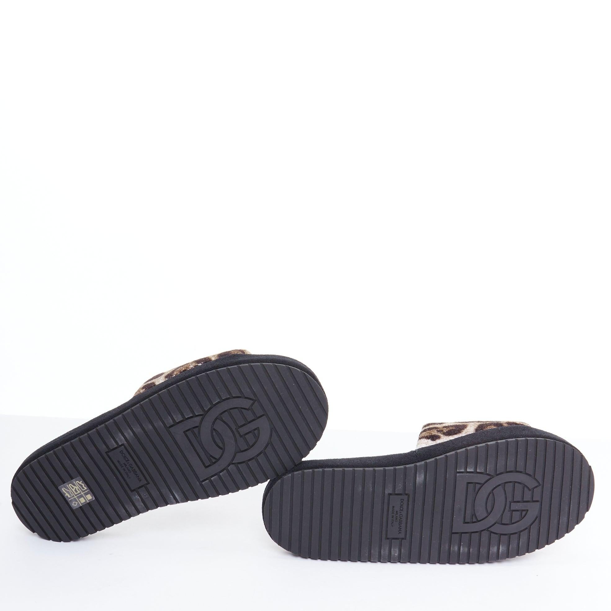DOLCE GABBANA Brown lopard towelling padded foam slides slippers EU41 en vente 7