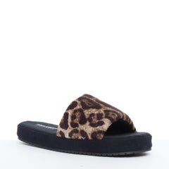 DOLCE GABBANA brown leopard towelling padded foam slides slippers EU41