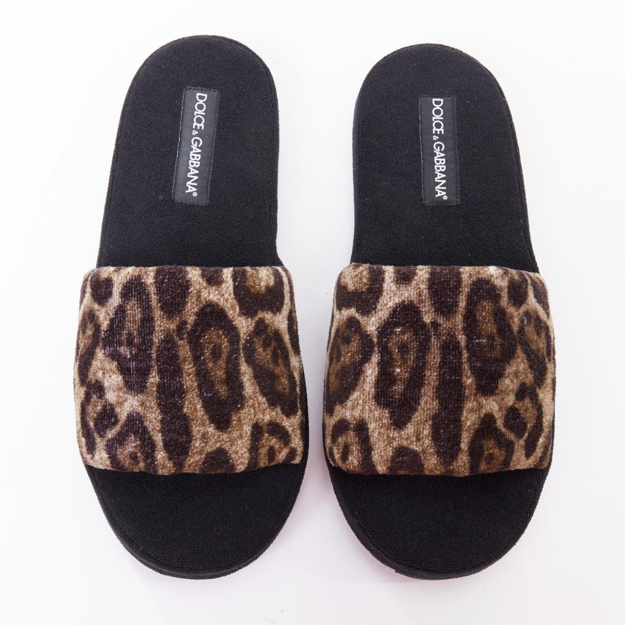 Noir DOLCE GABBANA Brown lopard towelling padded foam slides slippers EU41 en vente