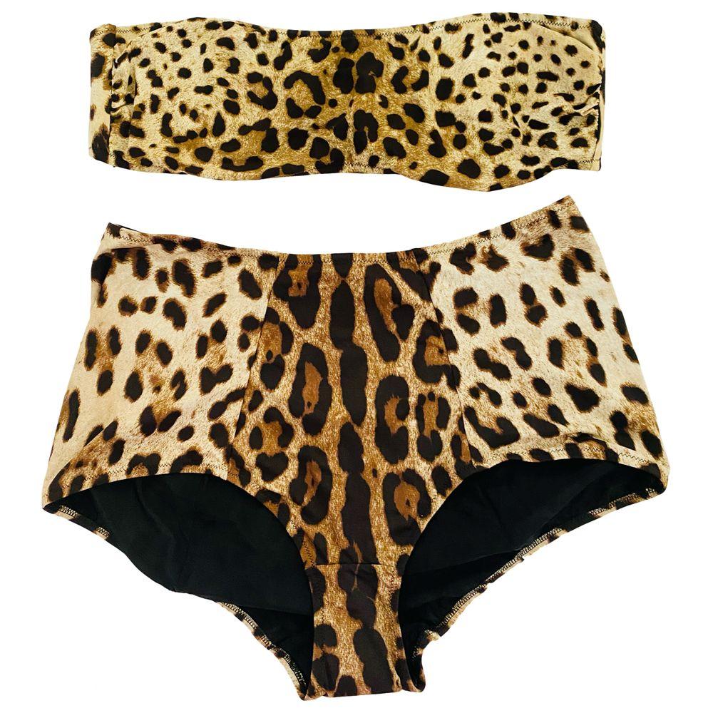 Dolce & Gabbana Brown Leopard Two-piece Swimsuit Swimwear Bikini Beachwear Set In New Condition For Sale In WELWYN, GB
