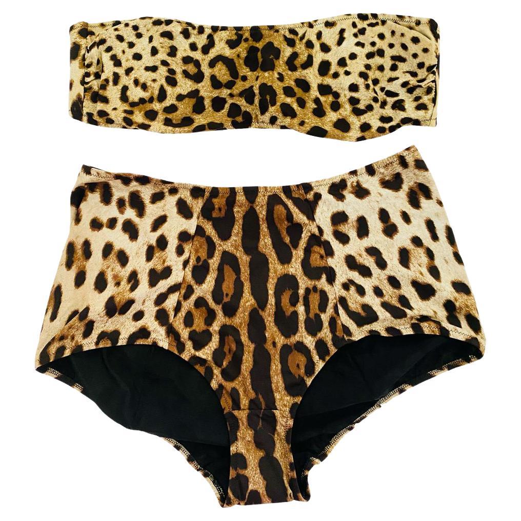 Dolce & Gabbana Brown Leopard Two-piece Swimsuit Swimwear Bikini Beachwear Set For Sale