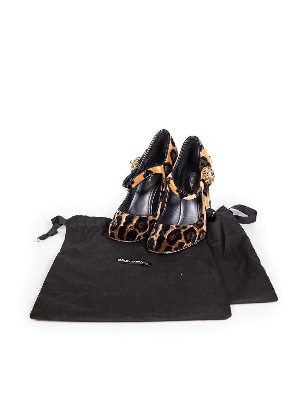 Dolce & Gabbana Brown Calf Leopard Heel Mary Jane Pump Shoes