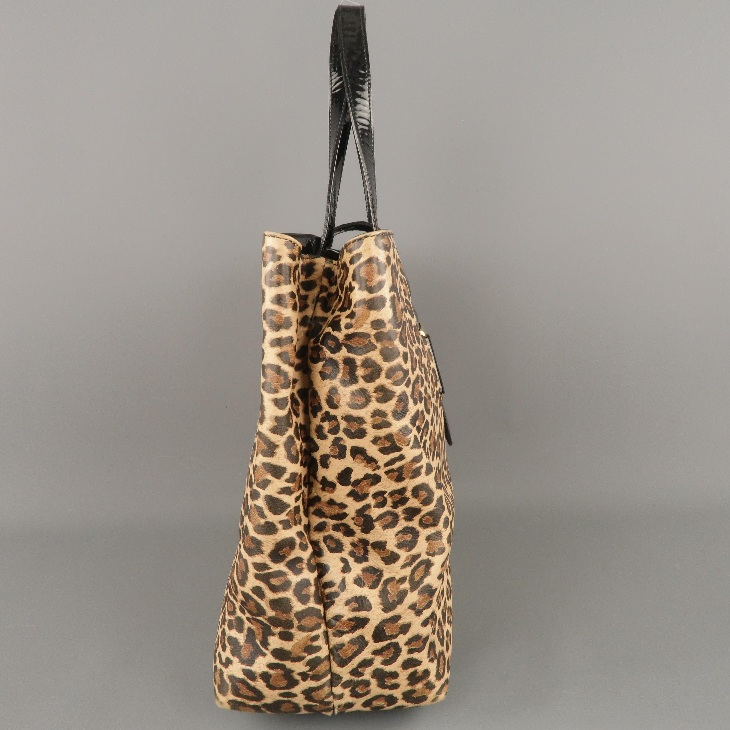 DOLCE & GABBANA Brown Leopard Vinyl & Black Patent Leather Tote Bag In Good Condition In San Francisco, CA