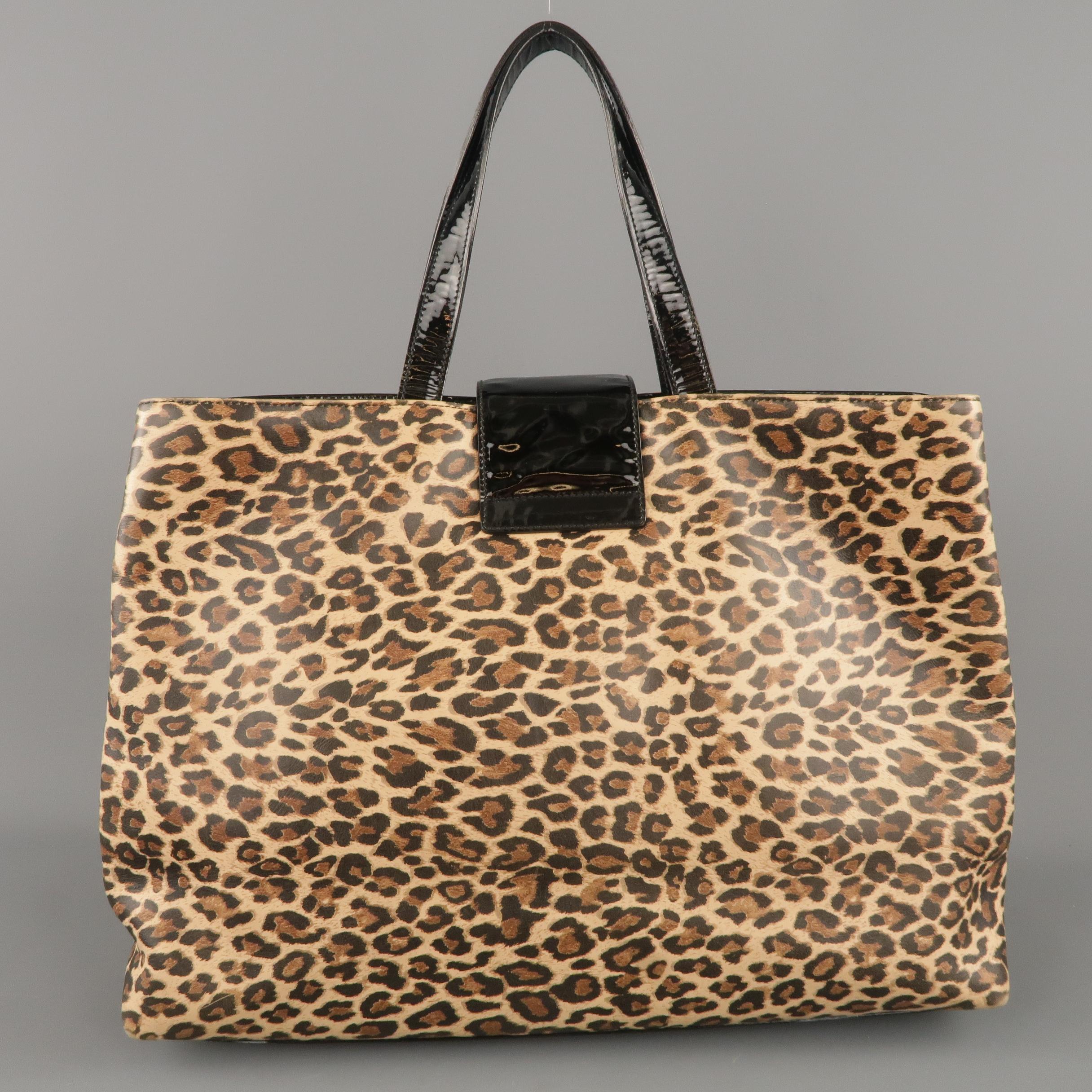 DOLCE & GABBANA Brown Leopard Vinyl & Black Patent Leather Tote Bag 1