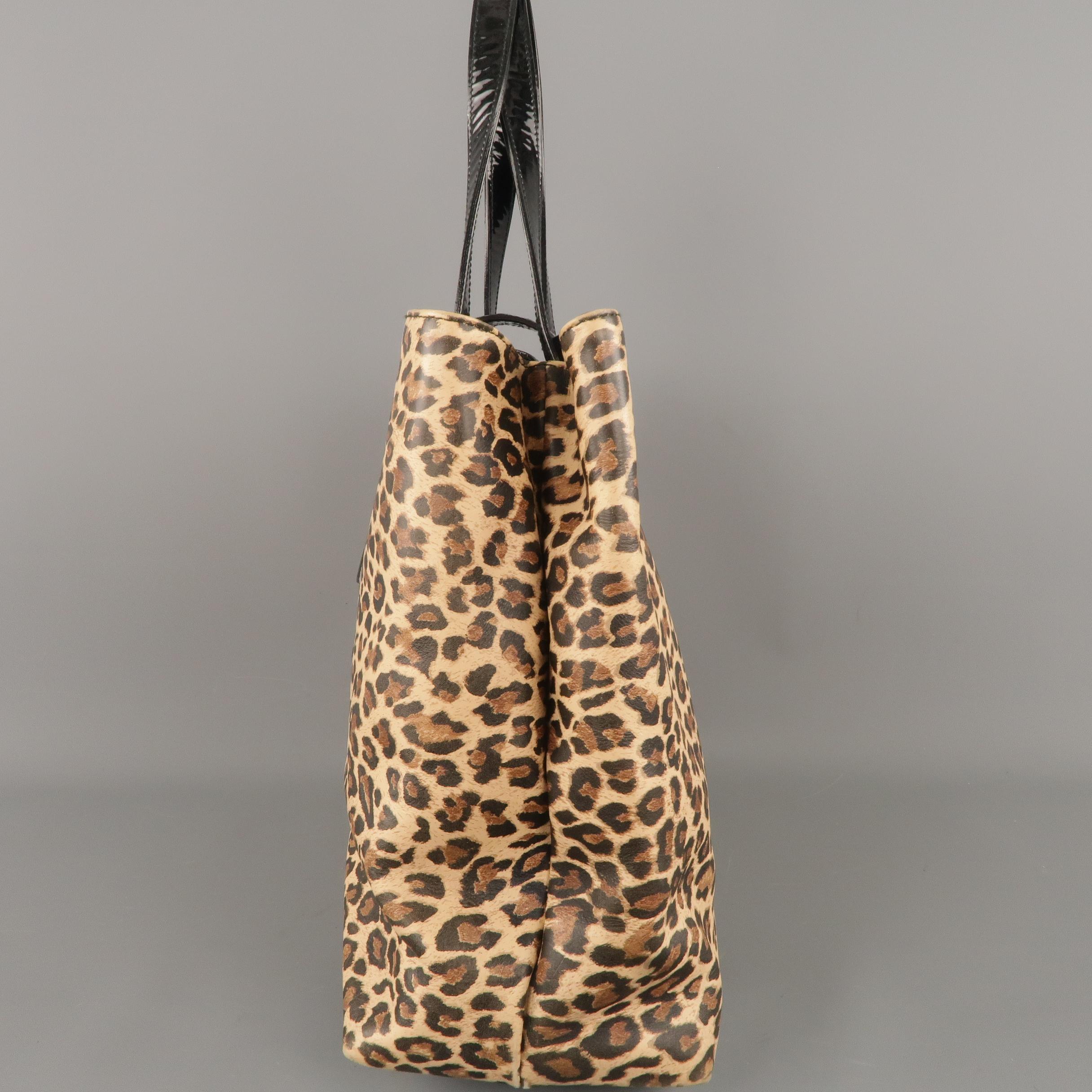 DOLCE & GABBANA Brown Leopard Vinyl & Black Patent Leather Tote Bag 2