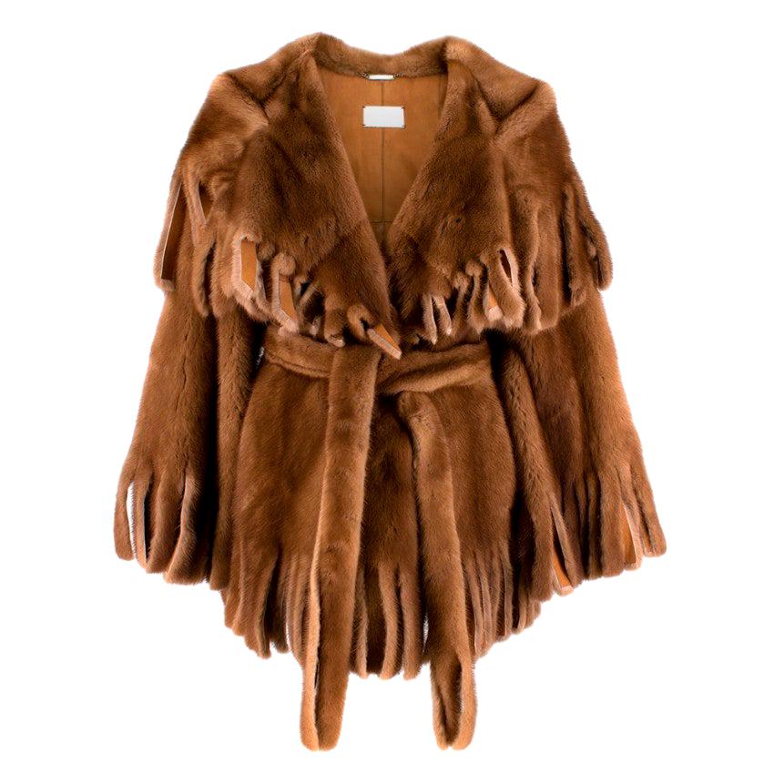 Dolce & Gabbana Brown Mink Fur Fringe Cape Wrap Coat XXS