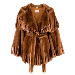 Dolce & Gabbana Manteau enveloppant à franges en fourrure de vison marron XXS