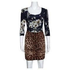 Dolce & Gabbana Brown Mixed Print Silk Ruched Dress S
