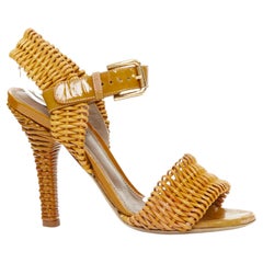 DOLCE GABBANA brown patent leather wicker weave high heel sandal heels EU37