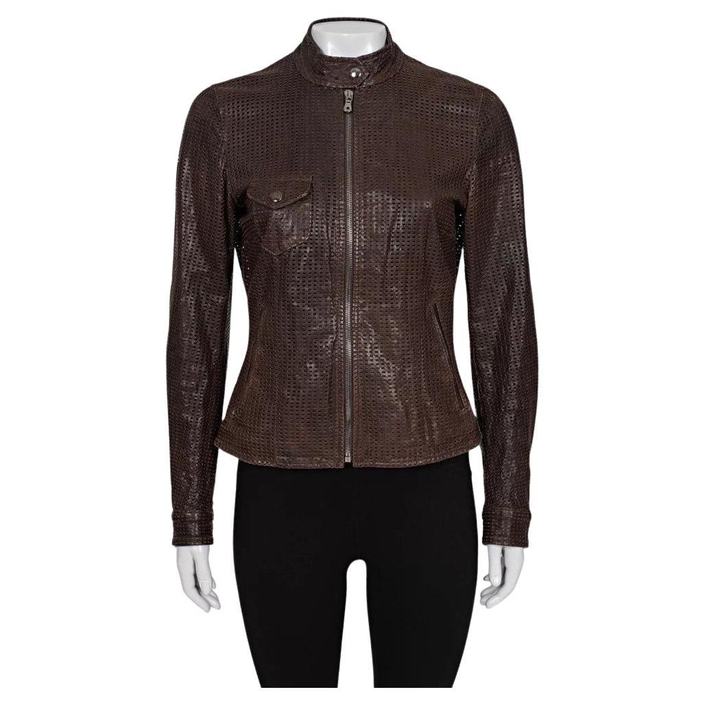 Dolce & Gabbana - Giacca in pelle traforata marrone  Sz.42