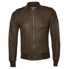 Dolce & Gabbana Brown Perforierte Lederjacke mit Reißverschluss XS