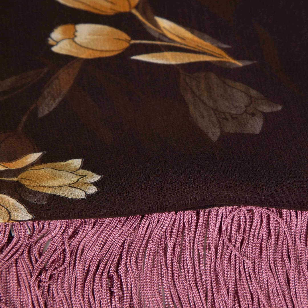 Dolce & Gabbana Brown & Pink Floral Scarf In New Condition For Sale In London, GB