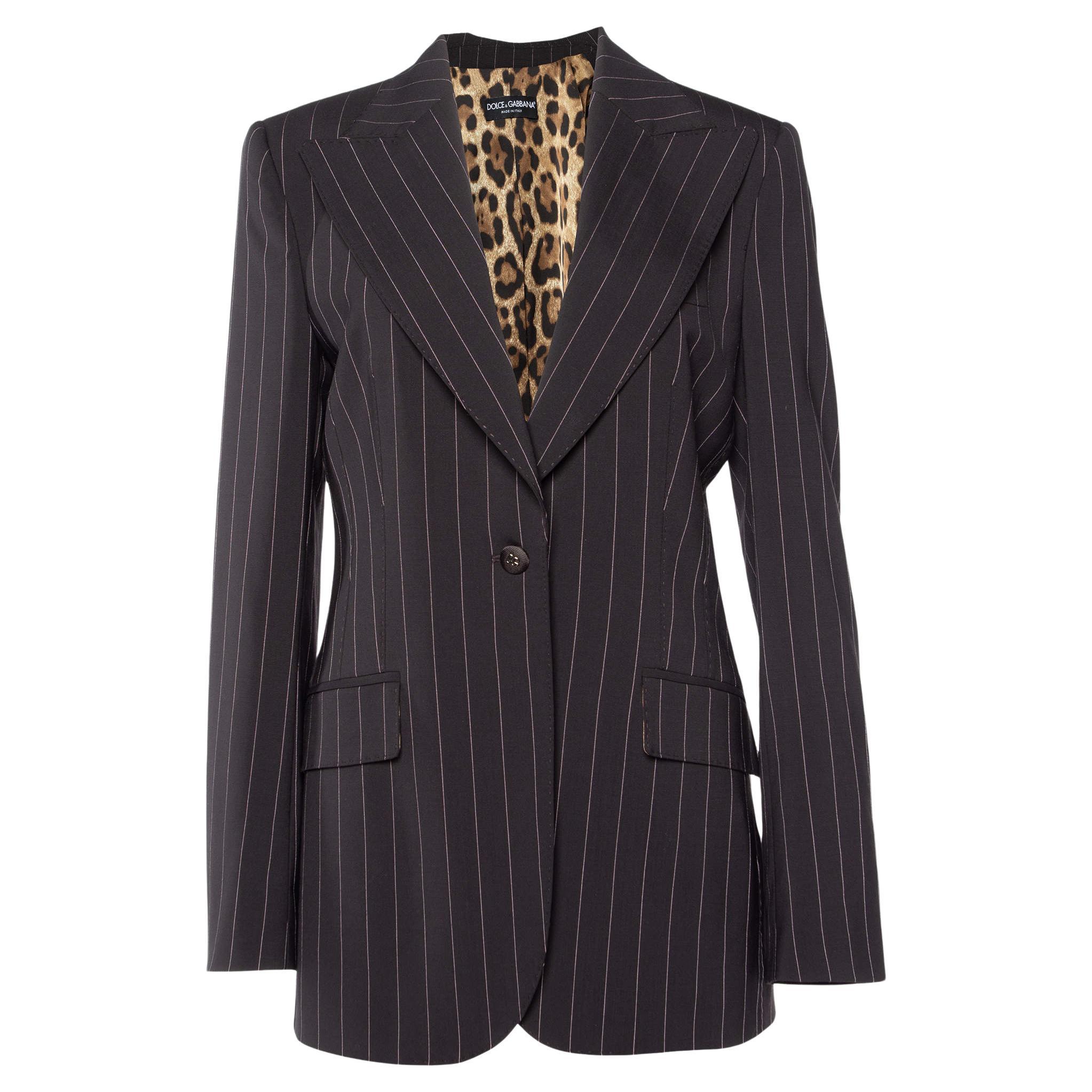 Dolce & Gabbana Brown Pinstriped Wool Tailored Blazer M