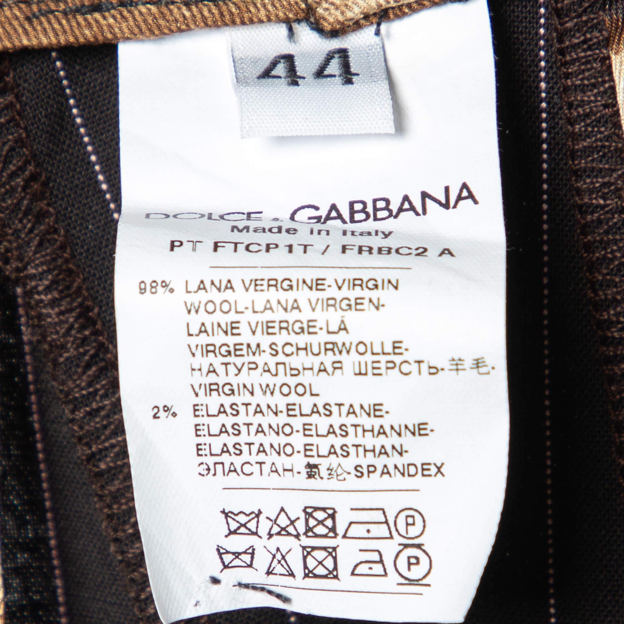 Women's Dolce & Gabbana Brown Pinstriped Wool Wide Leg Trousers M For Sale