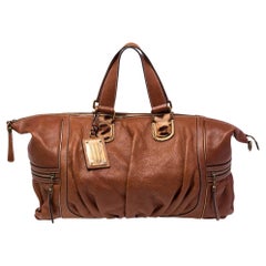 Dolce & Gabbana Brown Pleated Leather Duffel Travel Bag