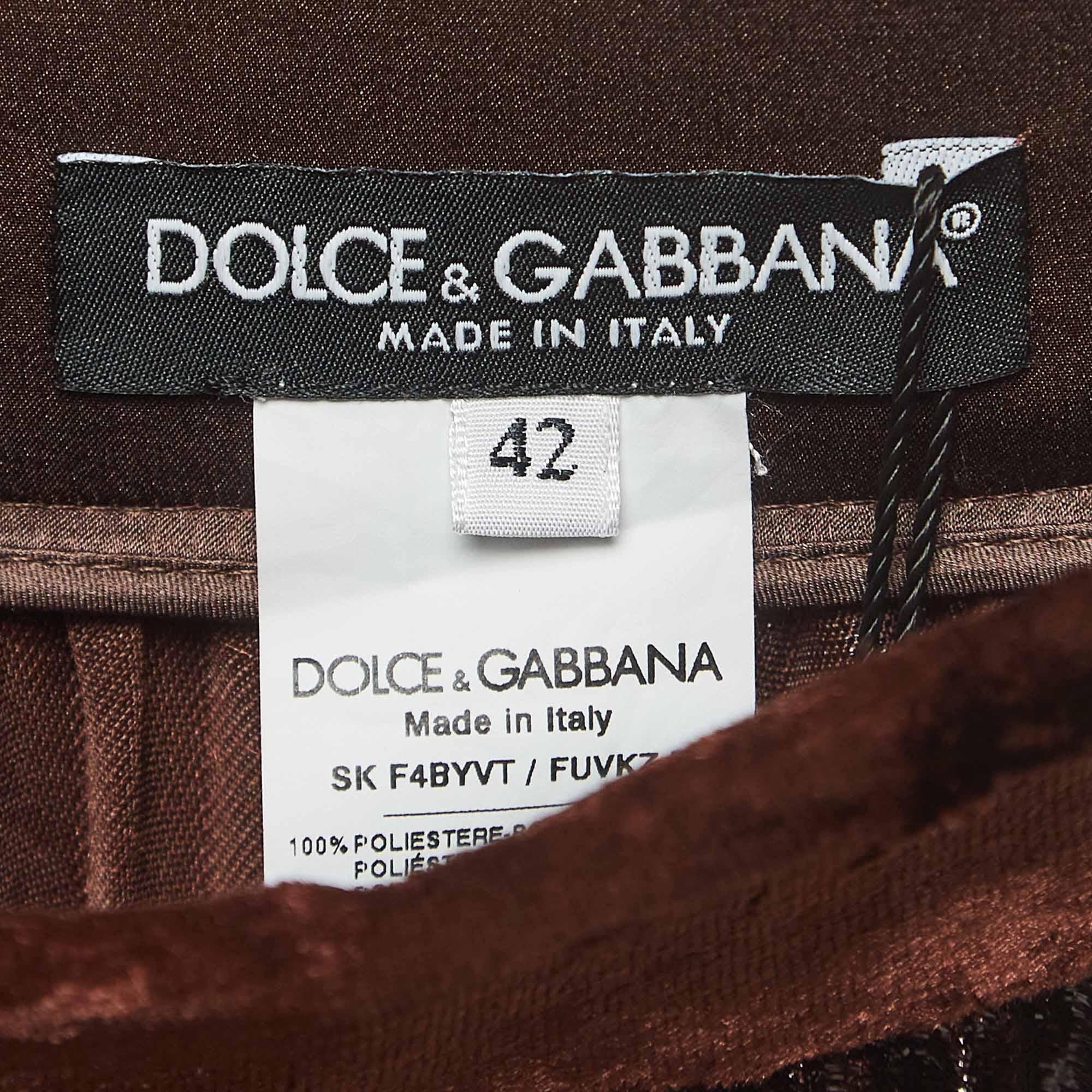 Dolce & Gabbana Brown Pleated Velvet Shimmer Effect Maxi Skirt M For Sale 1