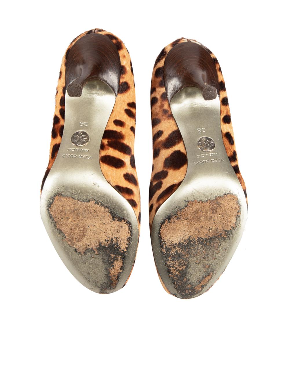 Dolce & Gabbana Brown Ponyhair Leopard Heels Size IT 36 Pour femmes en vente