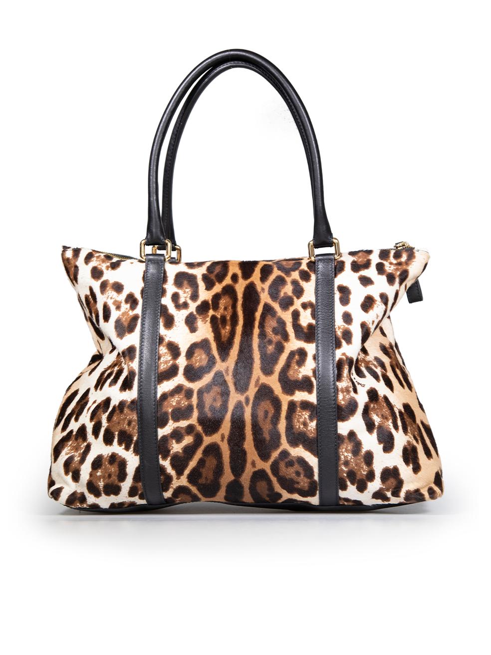 Dolce & Gabbana Brown Ponyhair Leopard Miss Pen Tote Bag In Good Condition For Sale In London, GB