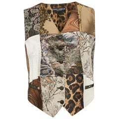 Dolce & Gabbana Brown Printed satin and Jacquard Patchwork Waist Coat M
