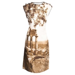 Dolce & Gabbana Brown Printed Silk Button Detail Sleeveless Dress M
