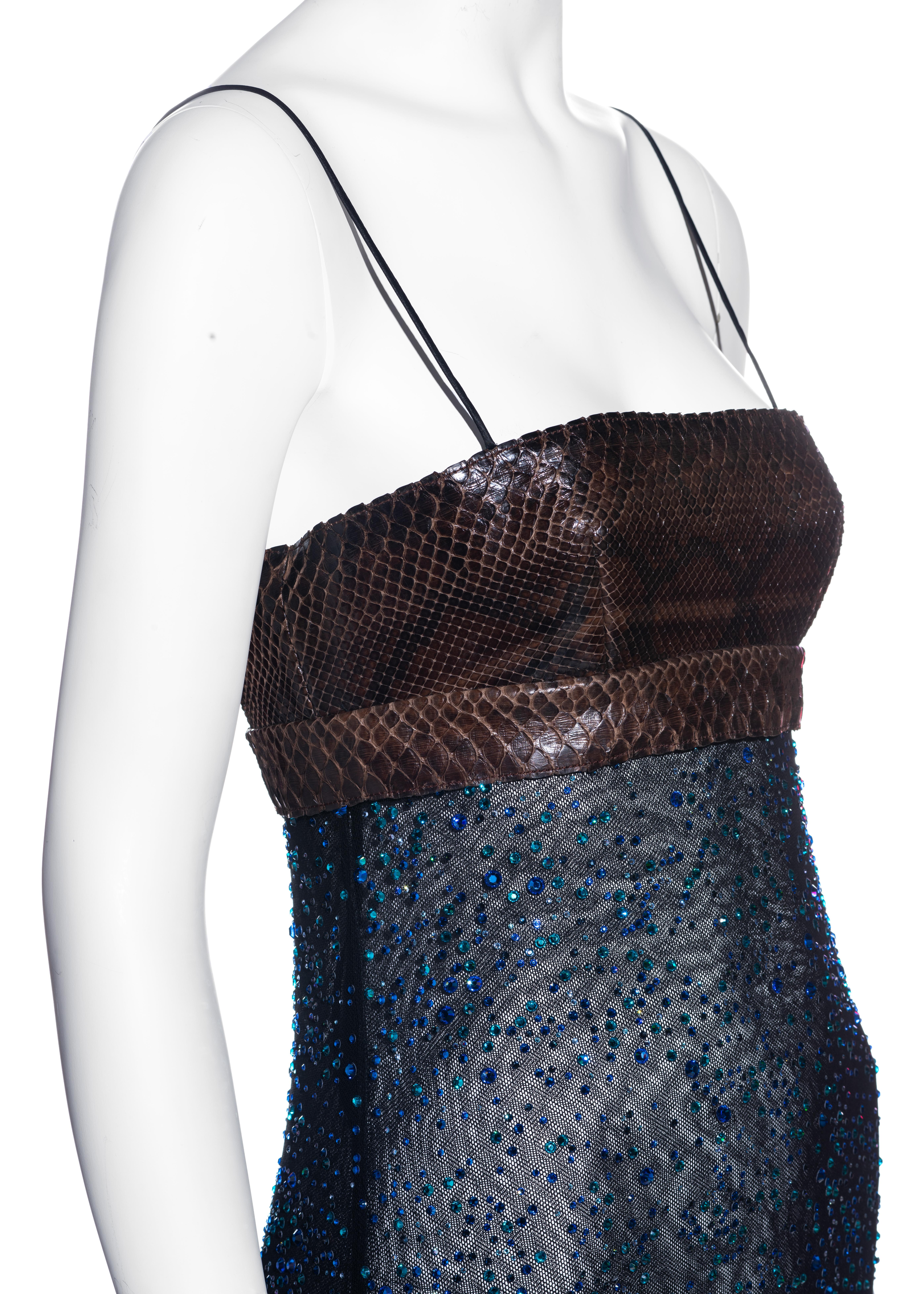 Black Dolce & Gabbana brown python and blue crystal gem micro mini dress, ss 2005