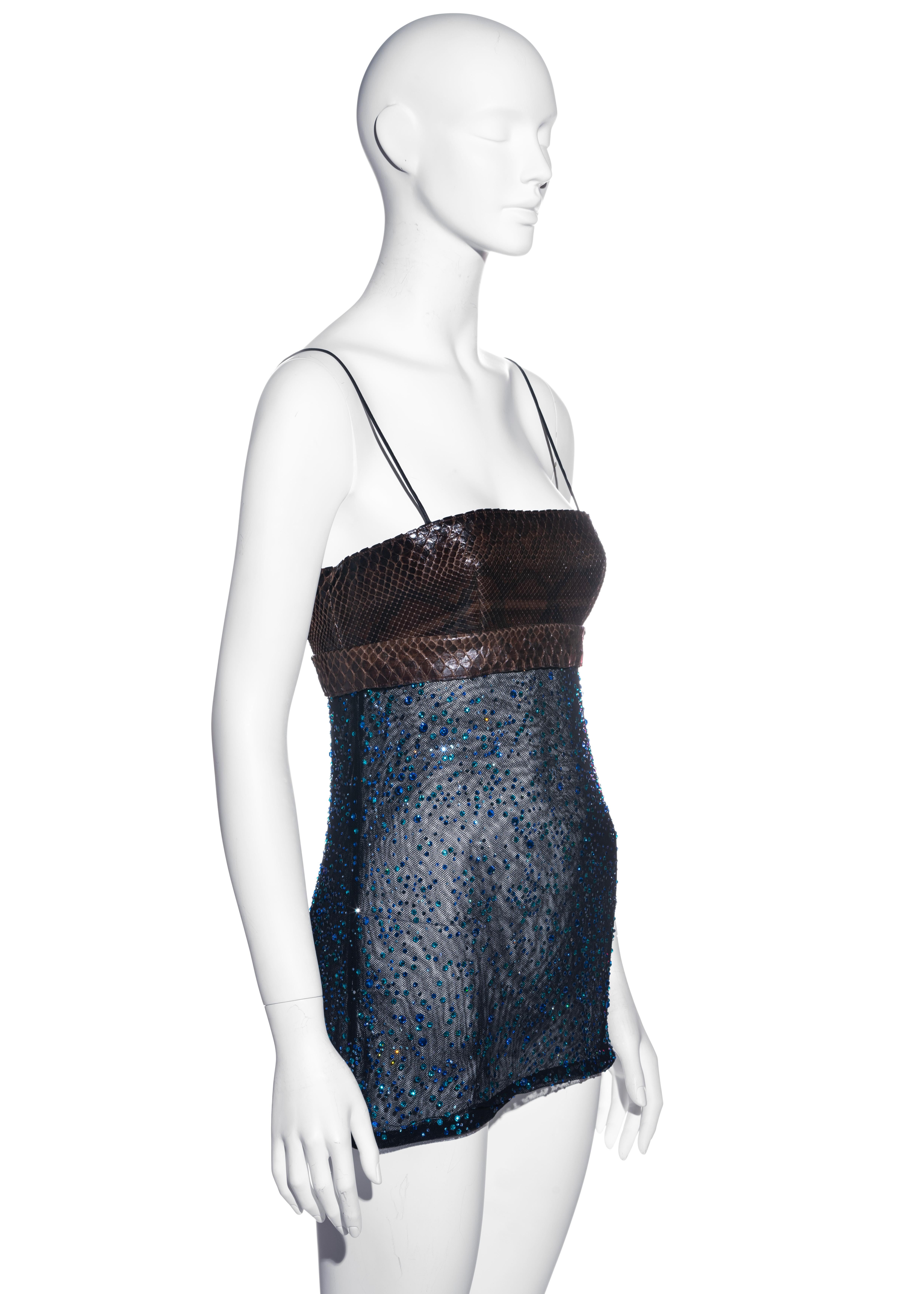 Dolce & Gabbana brown python and blue crystal gem micro mini dress, ss 2005 In Excellent Condition In London, GB
