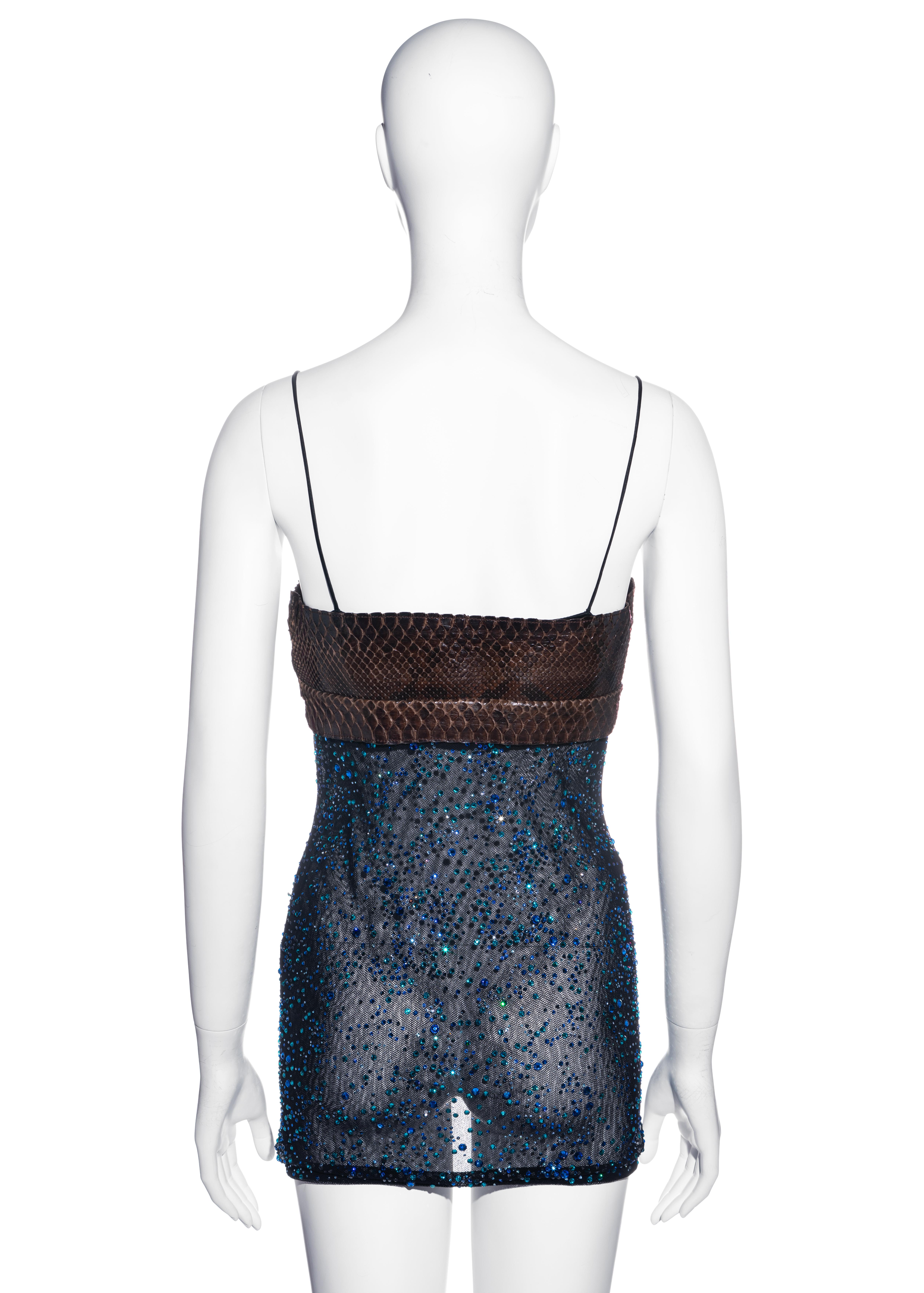Women's Dolce & Gabbana brown python and blue crystal gem micro mini dress, ss 2005
