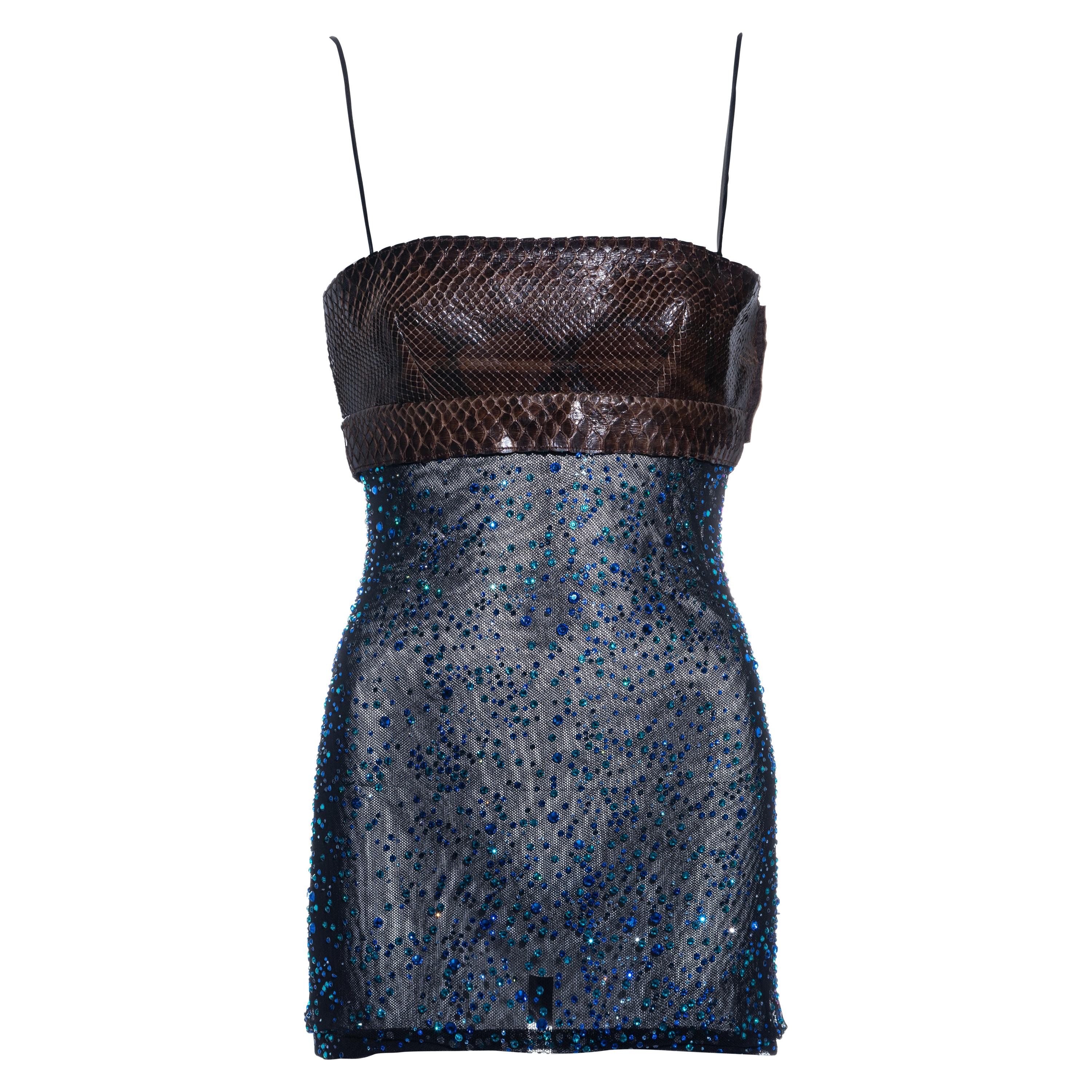 Dolce & Gabbana brown python and blue crystal gem micro mini dress, ss 2005