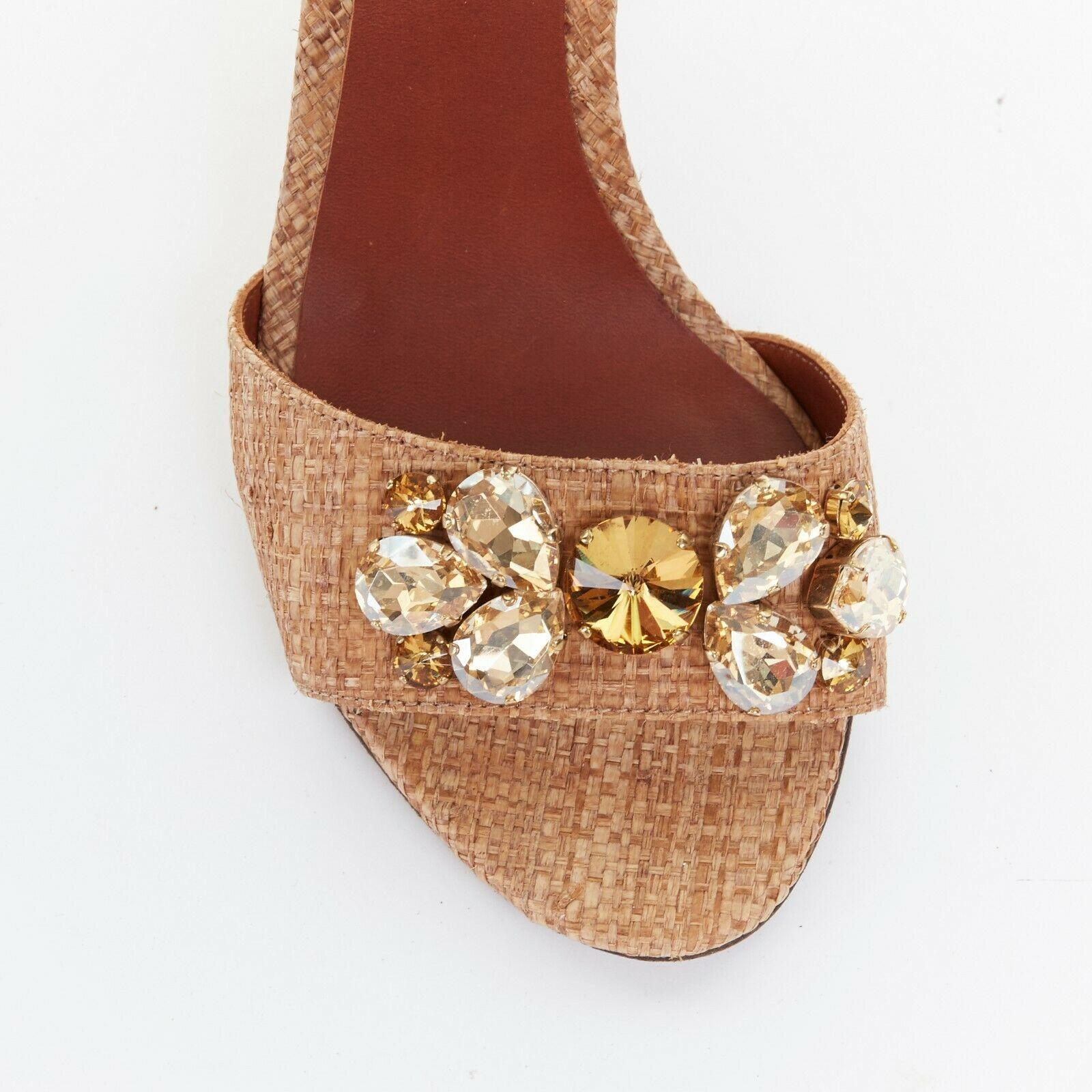 DOLCE GABBANA brown raffia crystal jewel embellished chunky python heels EU37.5 3