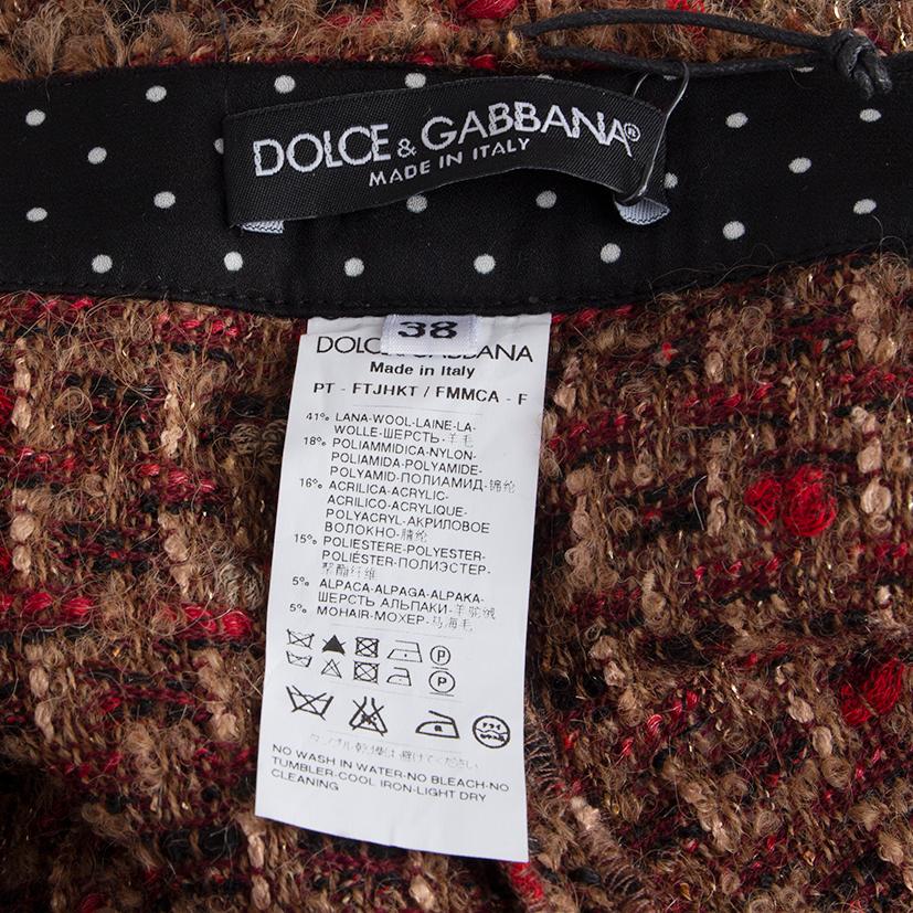 Women's DOLCE & GABBANA brown red black wool BOUCLE Pants 38 XS For Sale