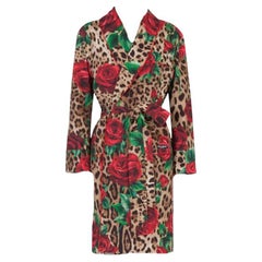 Dolce & Gabbana Brown Red Cotton Leopard Rose Robe Midi Dress Multicolor Flower