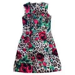 Dolce & Gabbana Marrone Rosso Lana Leopardo Rosa Mini Dress Multicolore Flower D.G.